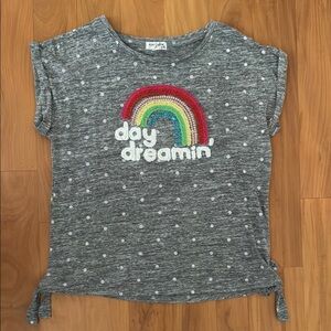 Gray Polka Dot Kids Shirt with Rainbow Design